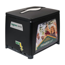Load image into Gallery viewer, Black PowerNap dispenser with built in charger. Side view of with charging ports