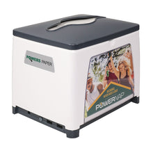 Load image into Gallery viewer, White PowerNap dispenser with built in charger. Front view at an angle